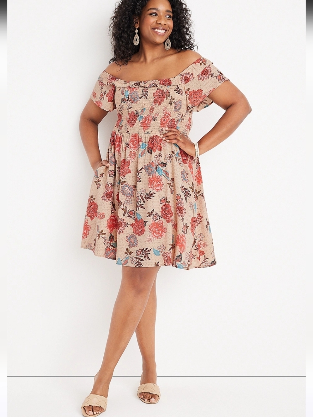 NWT Maurices Babydoll Off The Shoulder Floral Mini Dress